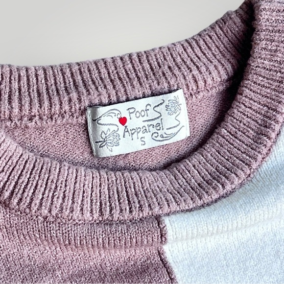 Poof Apparel Colorblock Sweater in Tan and White - Picture 3 of 7